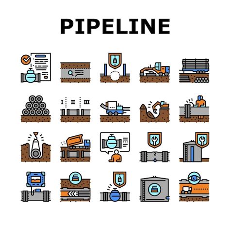 Premium Vector Pipeline Construction Collection Icons Set Vector