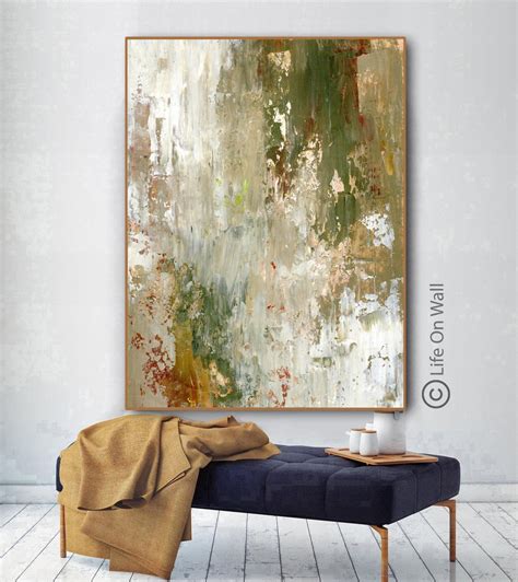 Original Abstract Art White Green Brown Gray Neutral Abstract Etsy