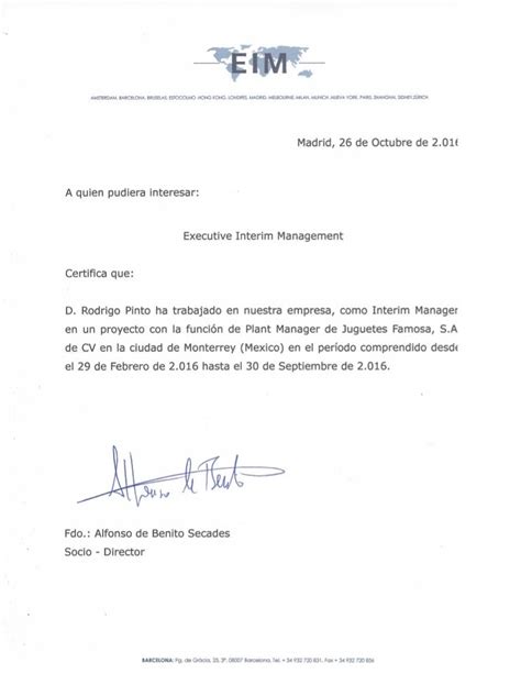 Eim Carta De Reconocimiento Octubre 2016