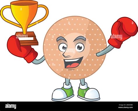 Proudly Face Of Boxing Winner Rounded Bandage Presented In Cartoon