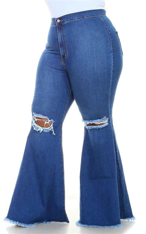 Plus Size Ripped Super Flare Jeans Medium Denim