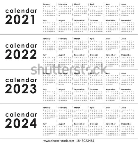 Calendar 2021 2022 2023 2024 Vector Stock Vector Royalty Free