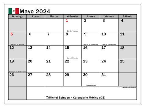 Calendário Maio 2024 México Michel Zbinden Pt