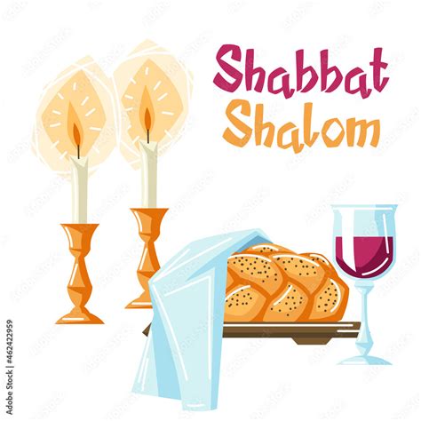 Vecteur Stock Shabbat Shalom Background With Religious Objects