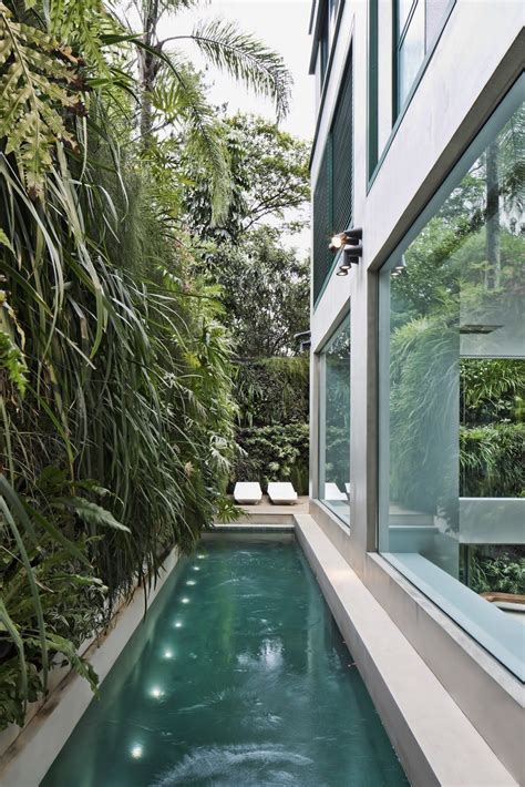 The Narrow Elongated Pool With A Vertical Green Wall Can