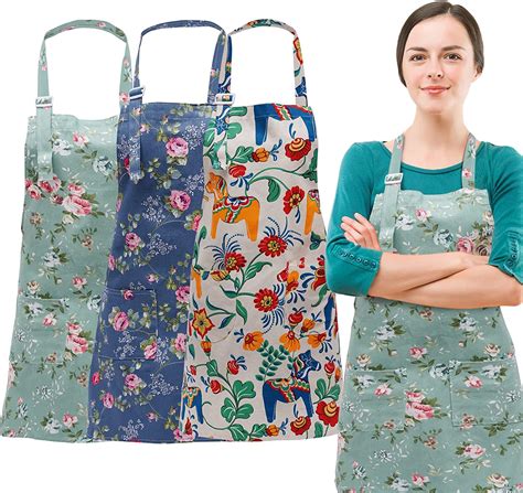 3 Pieces Kitchen Aprons For Womenadjustable Kitchen Floral Aprons With