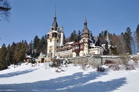 Pictures Romania Peles Castle Transylvania Winter Castle Snow