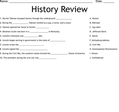 History Review Worksheet Wordmint
