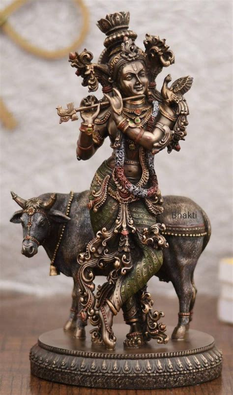 Krishna Statue Krishna With Cow Statue 1075 Hindu Etsy