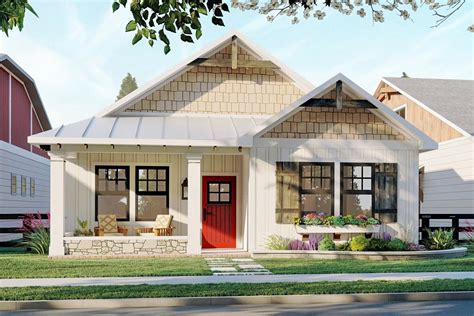 Exclusive Cozy 2 Bed Cottage Plan With Home Office And Rear Load Garage