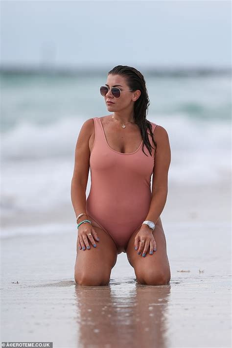 Imogen Thomas Flatters Her Curves In Nude Coloured Swimsuit In Miami Daily Mail Online