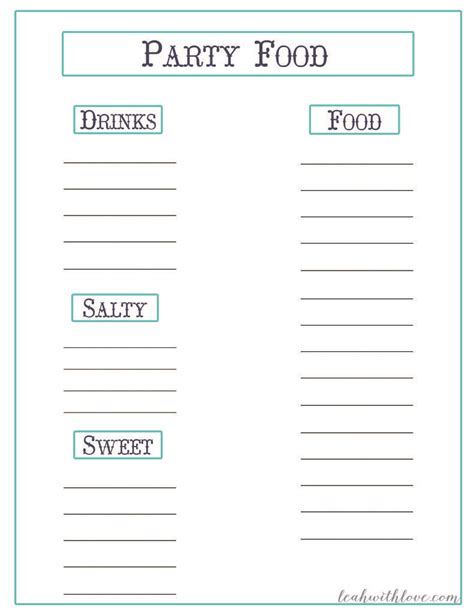 Free Party Planning Printables Leah With Love Party Food List