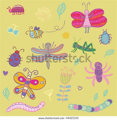 Funny Cartoon Insects Vector Set Stock Vector Royalty Free 44425333