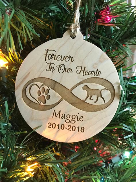 Pet Memorial Forever In Our Hearts Personalized Wood Ornament In Memory