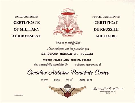 Canadian Basic Airborne Jump Wings Certificate