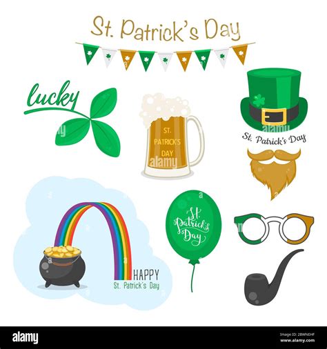 Saint Patrick S Day Symbols Vector Icon Set National Irish Holiday