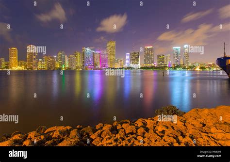 Miami Skyline With Bayfront Park In The Foreground Overlooking Biscayne