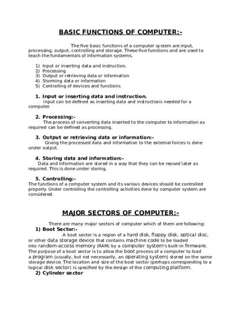 Doc Basic Functions Of Computer Raj Tharani