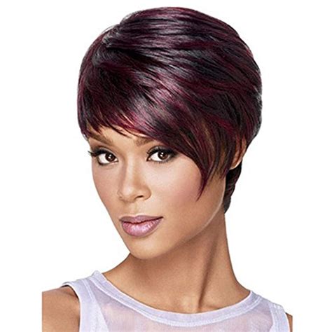 Tishining Short Synthetic Pixie Cut Burgundy Wigs With