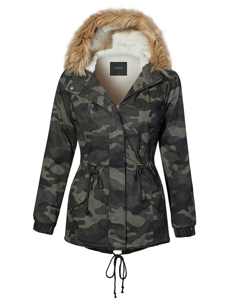 Sherpa Lined Camo Military Anorak Hoodie Jacket With Removable Faux Fur