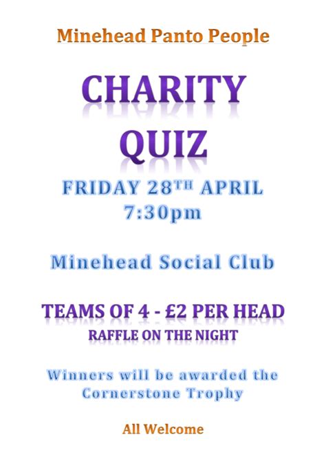 Charity Quizzes Minehead And District Quiz League