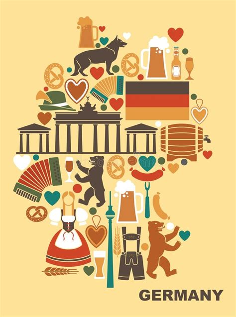Icons Of Germany In The Form Of A Map Stock Vector Illustration Of