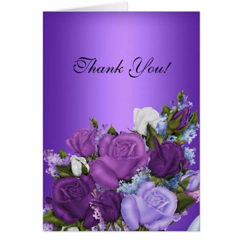 Vintage Thank You Card White Roses Purple Flowers