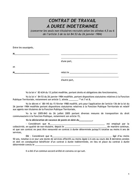 Contrat De Travail A Duree Indeterminee Doc Pdf Page 1 Sur 4