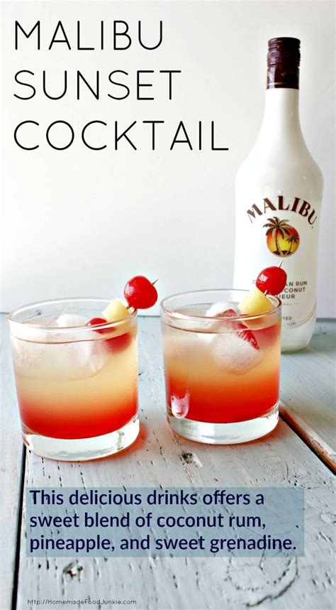 Feb 17, 2017 · this drink with malibu coconut rum is a really popular beach party drink. Malibu Sunset Cocktail - Homemade Food Junkie | Mixed drinks recipes, Yummy drinks, Alcohol recipes