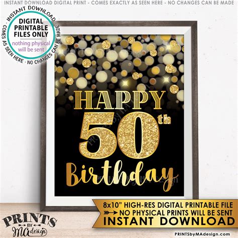 50th Birthday Sign Happy Birthday Golden Fiftieth Birthday Etsy