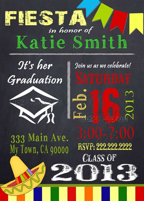 Discover party supplies and party decorations for all occasions, including birthdays, baby showers, graduations, anniversaries, retirements, and more! Fiesta Graduation Invitation Graduation Party Invitation ...