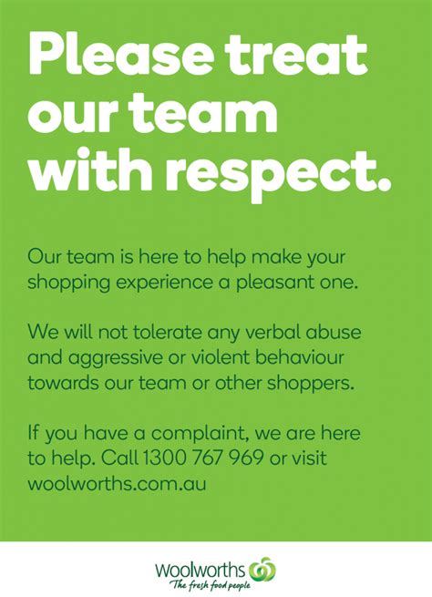 WIN For Woolworths Members SDA Welcomes New Signs Calling For Respect