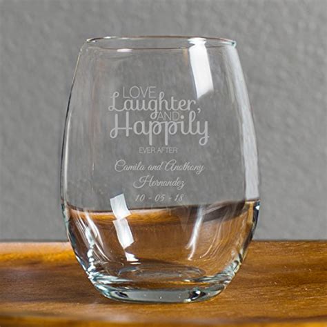 12 Pack Personalized Engraved Love Laughter And Happily Ever After 9 Oz Stemless Wine Glass