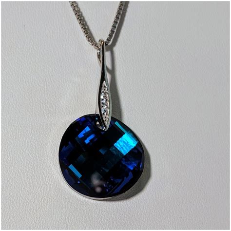Blue Round Swarovski Crystal Necklace Silver Papillon