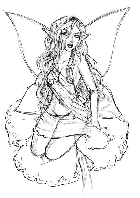 Sketches Of Fairies Drawings Sketch Coloring Page