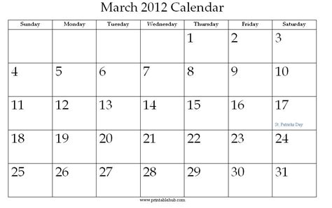 March 2012 Printable Calendar Printable Hub