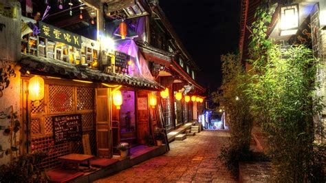 Wallpaper Street Night Asian Architecture Road Evening Town