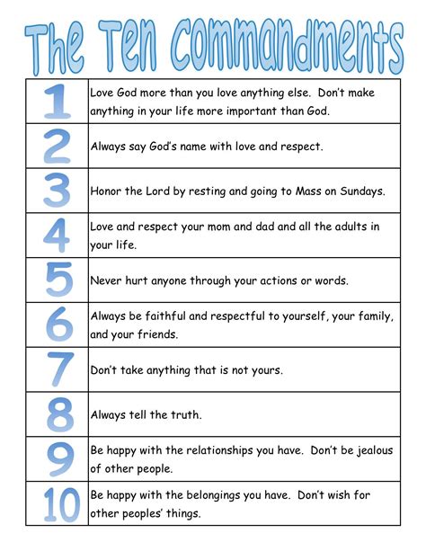 A True Catholic Version Of The Ten Commandments For Kids The Bible