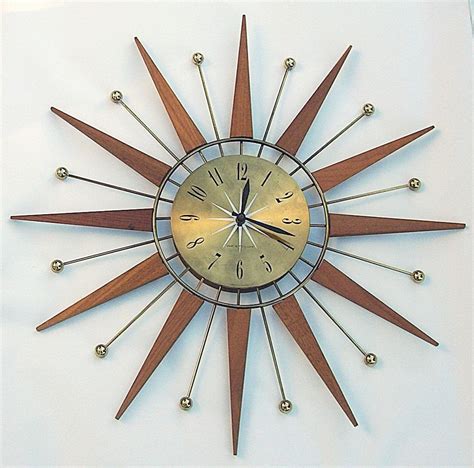 Retro Sunburst Starburst Teak Wood Westclox Wall Clock Etsy