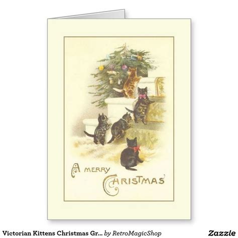 Victorian Kittens Christmas Greeting Card Cat Christmas Cards Custom