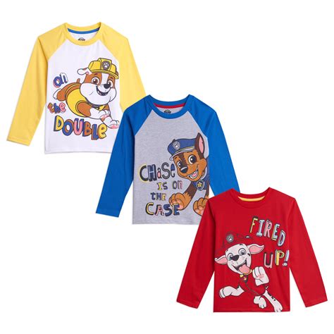 Paw Patrol Chase Marshall Rubble Toddler Boys 3 Pack Long Sleeve T