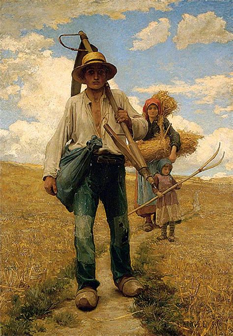 A Painting Of Two People Walking Down A Dirt Road With Brooms In Their