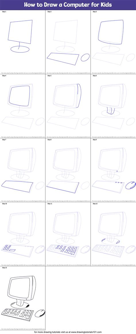 How To Draw A Computer For Kids Printable Step By Step Drawing Sheet