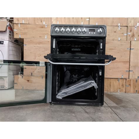 refurbished hotpoint ultima hue61gs 60cm double oven electric cooker with ceramic hob graphite