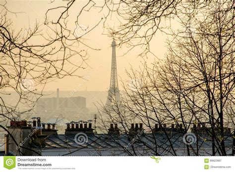 City Of Paris View With The Eiffel Tower And Parisian Rooftops Stock