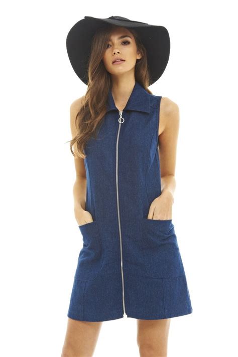 Zip Front Denim Dress Casual And Effortless Style