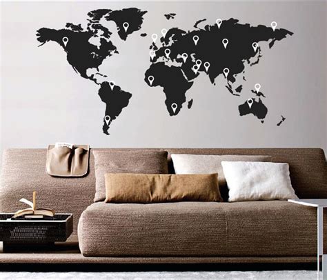 World Map Wall Sticker Decal With Pointers Etsy