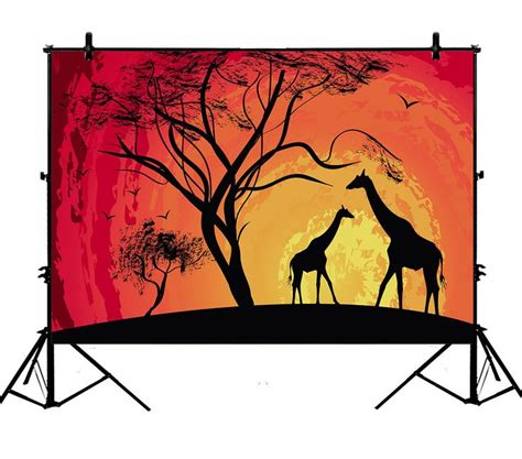 7x5ft African Safari Animal Tree Of Life Sunset Giraffe Photography