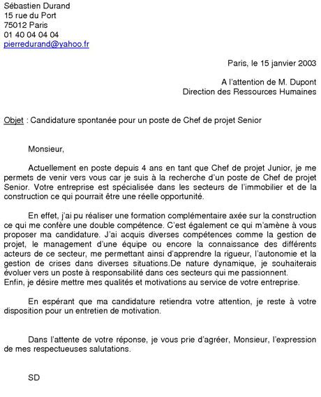 Check spelling or type a new query. lettre type candidature spontanee - Modele de lettre type