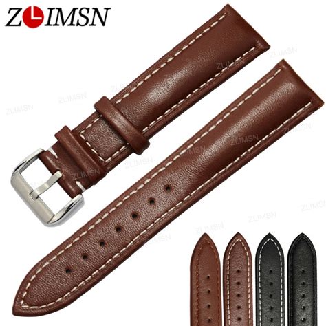 Zlimsn Mens Genuine Leather Watchband 18 20 22 24mm Black Brown Straps